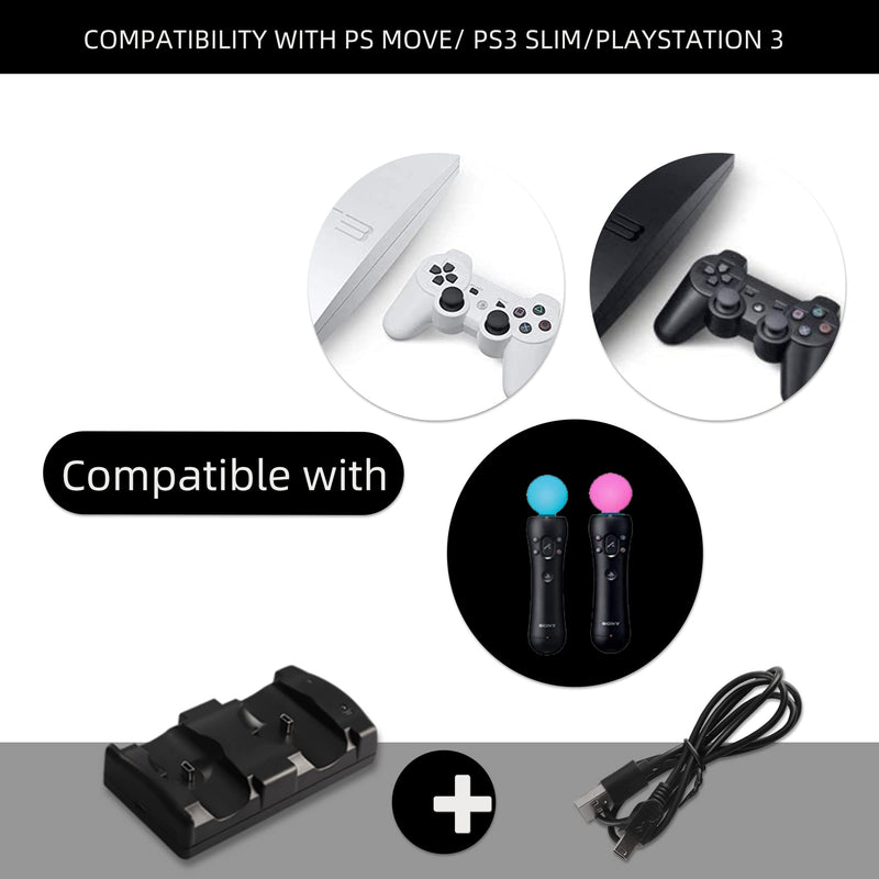 [Australia - AusPower] - PS3 Controller Charger Station, Charging Dock for Sony Playstation 3 Original Wireless Dual Controller and Move Controller with LED Light Indicator and Charging Cable 