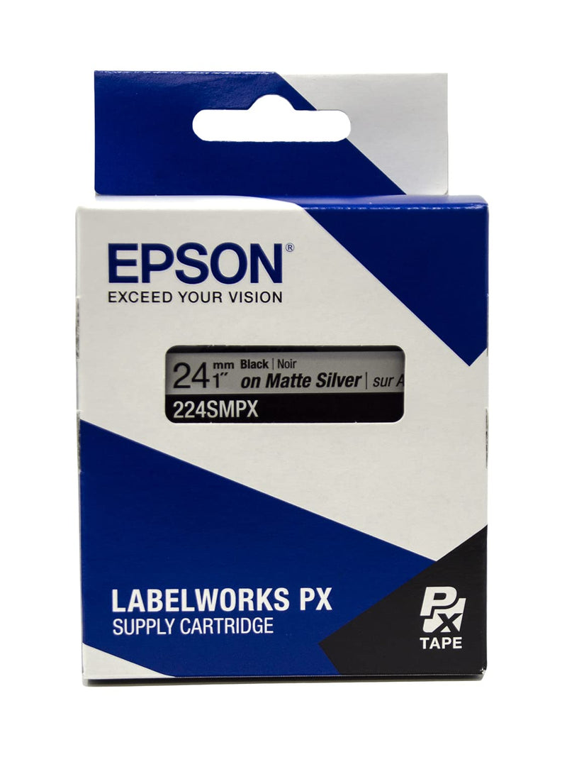 Epson LABELWORKS 224SMPX Genuine PET (Polyester) Tape Cartridge - Black on Silver Matte Label Maker Tape - 1" (24MM) Wide, 30'