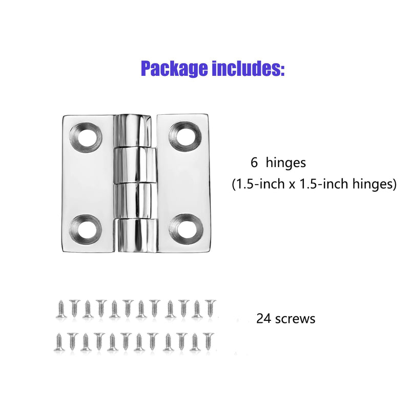 Heavy Duty Boat Hinges Stainless Steel Marine Grade, 1.5 inch x 1.5 inch (38mm X 38 mm), No Noise, 316 Stainless Steel with Screws (6 PCS) 1.5 x 1.5 inch(6 PCS)