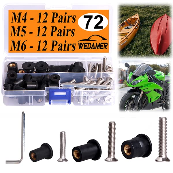[Australia - AusPower] - 36 Pairs M4 M5 M6 Neoprene Well Nuts with Stainless Steel Screw M5 Rubber Well Nuts Kayak Brass Copper Bolts Well Nut Kit for Kayak Motorcycle Boat Marine Windscreen Accessories (M4 M5 M6) M4 M5 M6 each 12 Pairs Black 