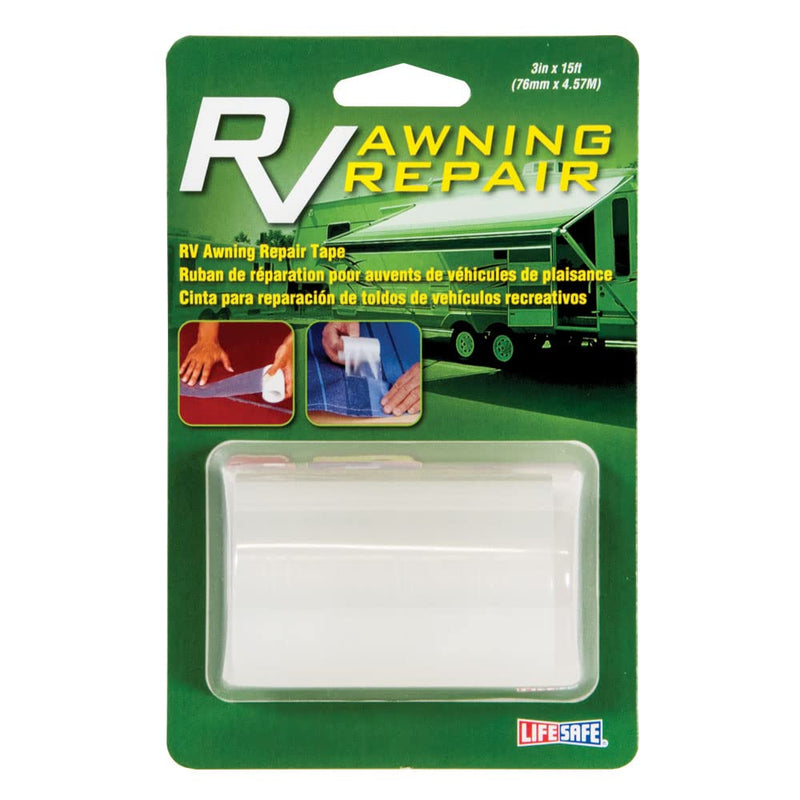 Life Safe Awning Repair Tape, RV and Marine, Repairs Rips, Tears & Punctures To Awnings, Canvas, Rain Wear, Tents, Knapsacks & Pool Covers, Transparent, 3 inch X 15 ft, RE3848
