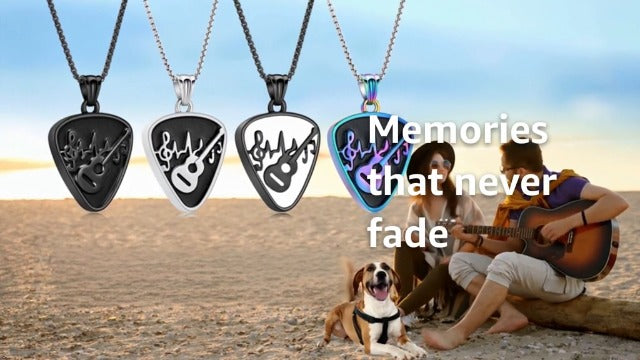 Oinsi Guitar Pick Urn Necklace for Ashes Cremation Jewelry Guitar Pendants Ashes Holder Memorial Necklace Cremation Jewelry for Human with Filling Kits Silver-Black