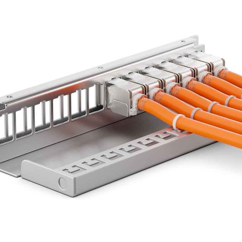deleyCON 12-Port Patch Panel Set, CAT6a STP 1U - Grey | Distribution panel with 12x RJ45 Keystone jack modules, compatible with CAT6, CAT6a, and CAT7 installation cables, network cables, Ethernet LAN, DSL, grey, 12 ports + 12x RJ45 Keystone