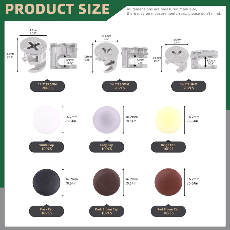 [Australia - AusPower] - Keadic 120Pcs Furniture Connecting Cam Lock Fittings Assortment Kit with Plastic Screw Cover Caps, Joint Connector Nut Cabinet Connectors Hardware Bolts for Wardrobe Drawer Closets Bed 