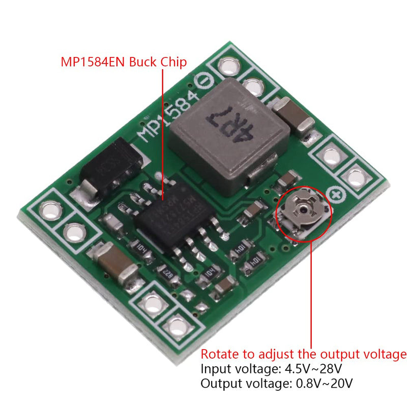 [Australia - AusPower] - DollaTek MP1584EN Ultra Small DC-DC 3A Power Step-Down Adjustable Module Buck Converter 24 V to 12 V 9 V 5 V 3 V for Arduino Pack of 5 