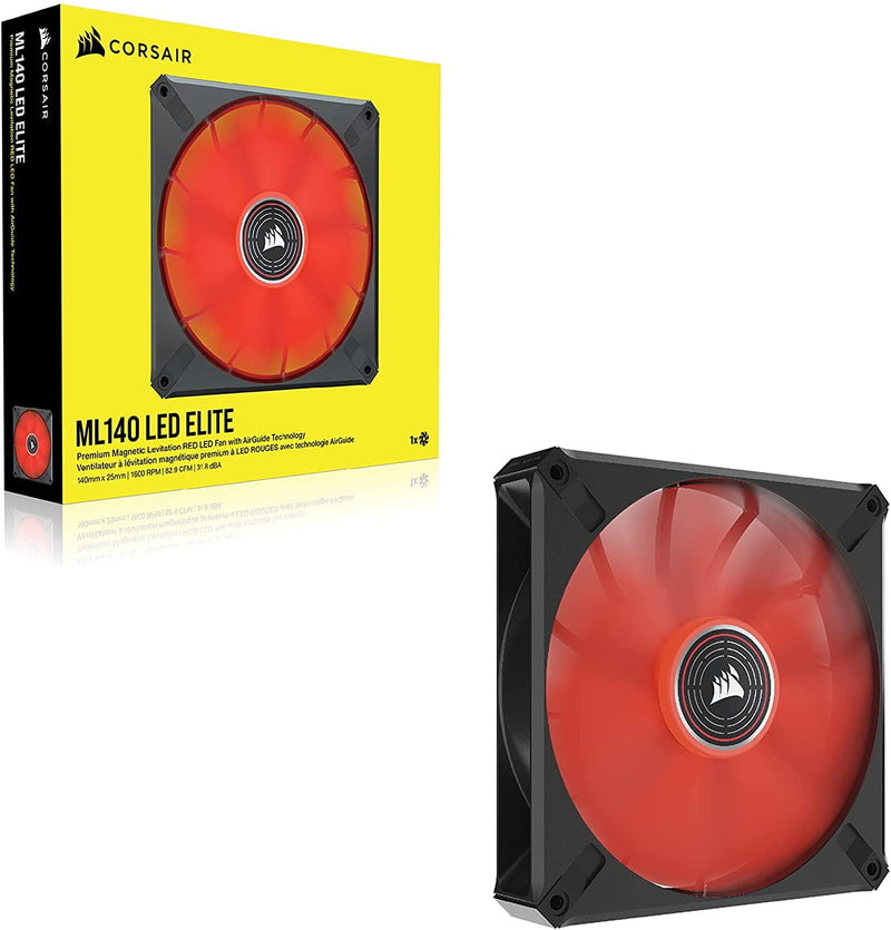 Corsair ML140 LED Elite 140 mm PWM Fan with LEDs (CORSAIR AirGuide Technology, Magnetic Levitation Bearing, Up to 1,600 rpm, Eight Bright LEDs, Low Noise, High Airflow) Single Pack - Red 140 mm (Pack of 2)