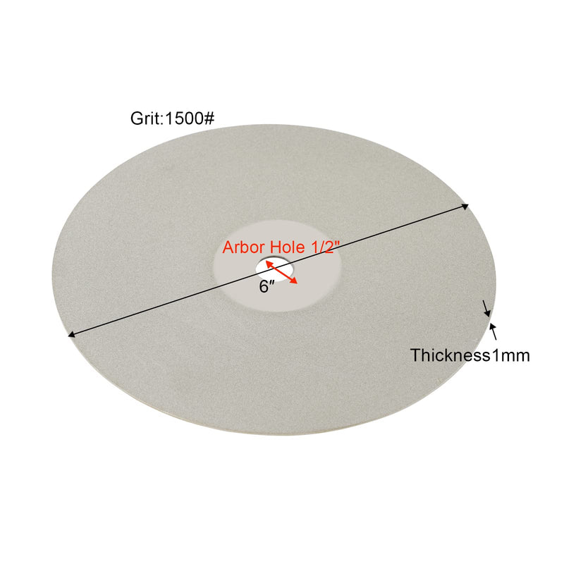 DZQ Diamond Flat Lap Wheel Disc Arbor Hole 6" x 1/2" Abrasive Lap 1000 1200 1500 2000 2500 3000 Grit for Cutting or Sanding Stone and Glass 6PCS-grit 1000 1200 1500 2000 2500 3000