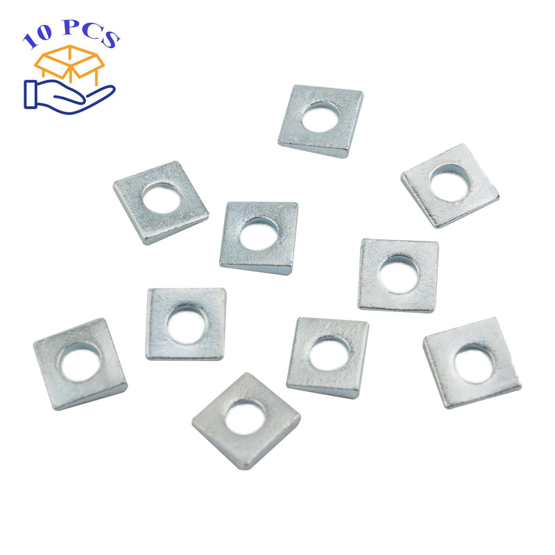 [Australia - AusPower] - 10 PCS 3/8 Beveled Square Washers in Plain Carbon Steel Galvanized,3/8(ID) x7/8x7/8 Inch for Channel Steel Wedge Shaped Washers for Shim Leveling,2 to 5.5 mm Thick,White,LXLVOUEG 3/8 X 7/8 X 7/8 inch Galvanized Steel-White-10 PCS 