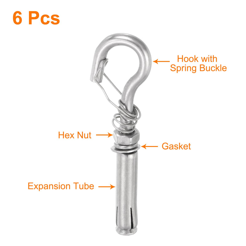 [Australia - AusPower] - uxcell 6Pcs M8 304 Stainless Steel Expansion Hook with Spring Buckle, Standard Open Cup Expansion Bolt Screw Concrete Hook for Wall Ceiling Concrete Masonry 6 