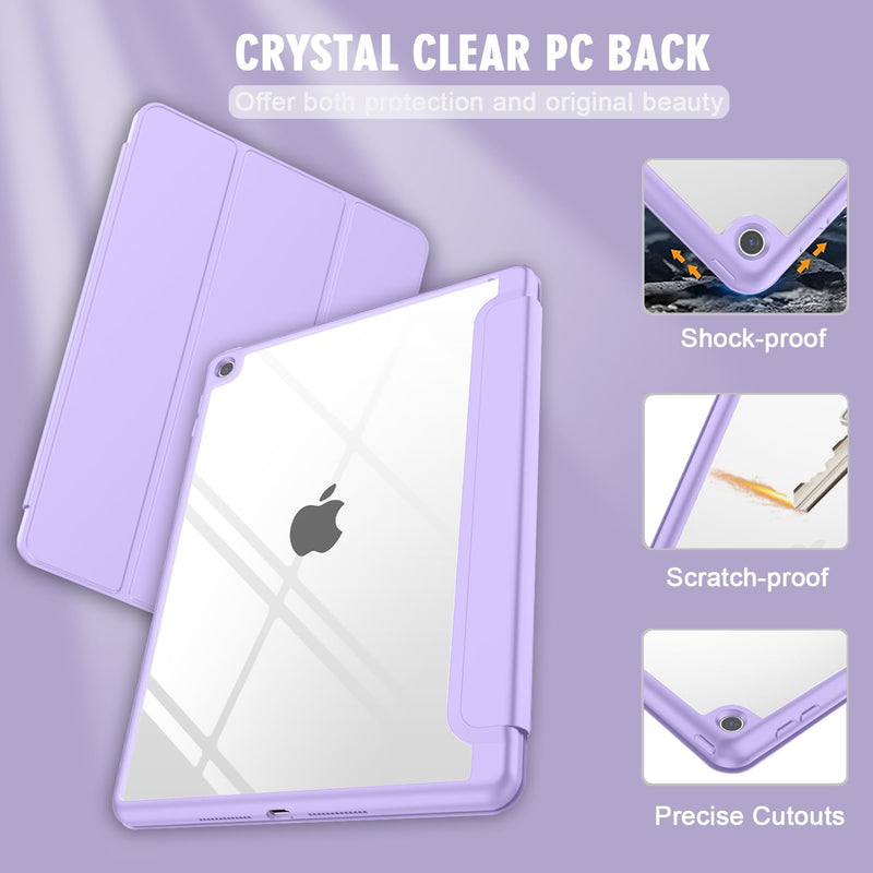 [Australia - AusPower] - iPad 9th Generation Case 2021/iPad 8th Generation Case 2020 10.2 Inch with Pencil Holder, iPad 7th Gen 2019 Case with Clear Transparent Back, Auto Wake/Sleep Cover(Clove Purple) Clove Purple 