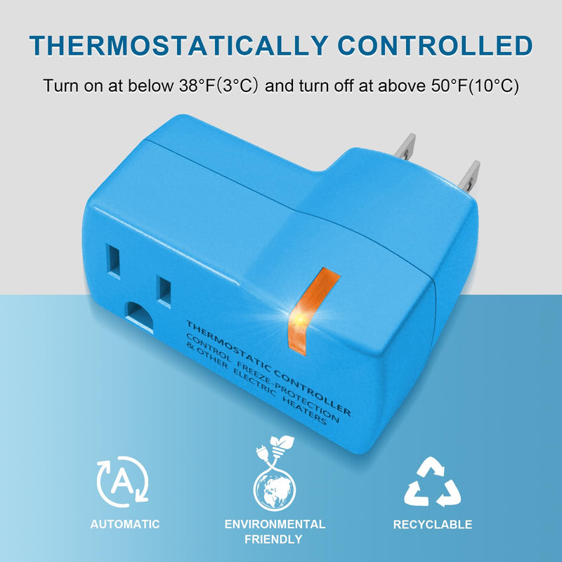 3 PCS Upgraded Thermostat Outlet for Greenhouse and Well House Heater YeloDeer, Auto On 38 °F/Off 50 °F for Heater Pond De-icers Farm RV 3