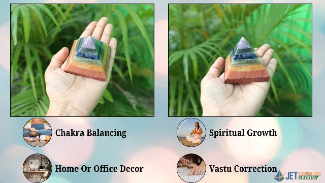 Jet 7 Chakra Bonded Gemstone Pyramid | Energy Balance Decor Crystal Pyramid | Reiki Feng Shui Meditation Showpiece | Approx 1.25–1.75 Inch