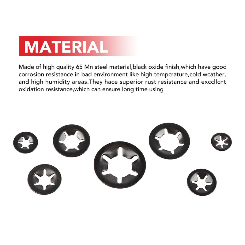 [Australia - AusPower] - 350PCS Internal Tooth Star Lock Washers, Push Nuts Assortment, Press On Retaining Locking Washer Assortment Kit (Black) Black 
