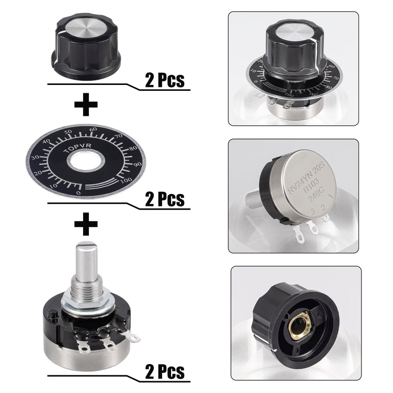 [Australia - AusPower] - ALLECIN RV24YN20S 10K Ohm Potentiometer Single Turn B103 Taper Rotary Potentiometer 3 Clamps Single Turn Carbon Film Potentiometer Variable Resistors with A03 Knobs and Dial Pack of 2 B103-10K Ohm 