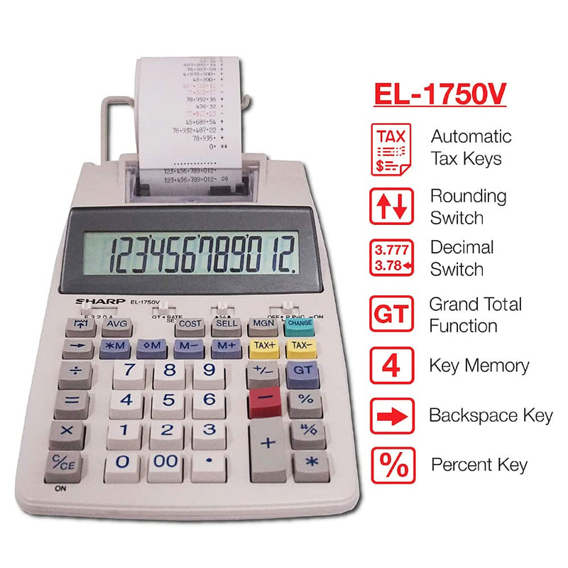 [Australia - AusPower] - Sharp SH-EL1750V Printing Calculator, Black/Red 