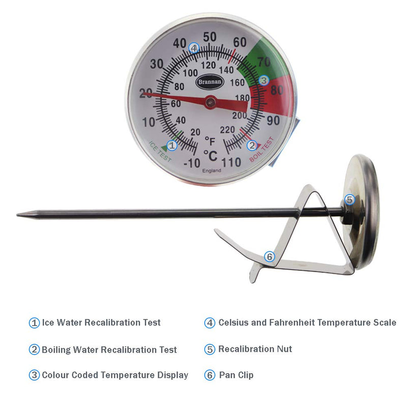 [Australia - AusPower] - Brannan Frothy Milk Thermometer for Steaming Milk with 125 mm Stainless Steel Probe and Clip Barista Coffee Great for Frothing 