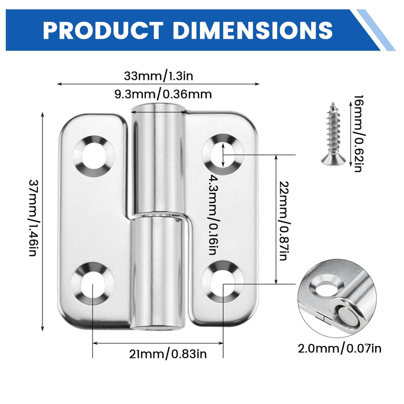 [Australia - AusPower] - 4 Pcs 1.5 Inch Stainless Steel Lift Off Hinges, Detachable Small Slip Joint Flag Hinges with Screws for Wooden Metal Doors Cabinet Doors Metal Boxes (Left Handed) 