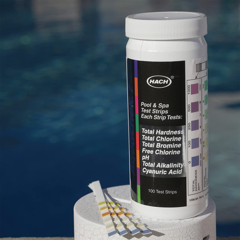 AquaChek 7-Way Pool and Spa Test Strips - Silver Pool Test Strips For pH, Total Chlorine, Free Chlorine, Bromine, Alkalinity, Total Hardness, and Cyanuric Acid - Water Quality Testing Kit (100 Strips) 1-Pack test strip