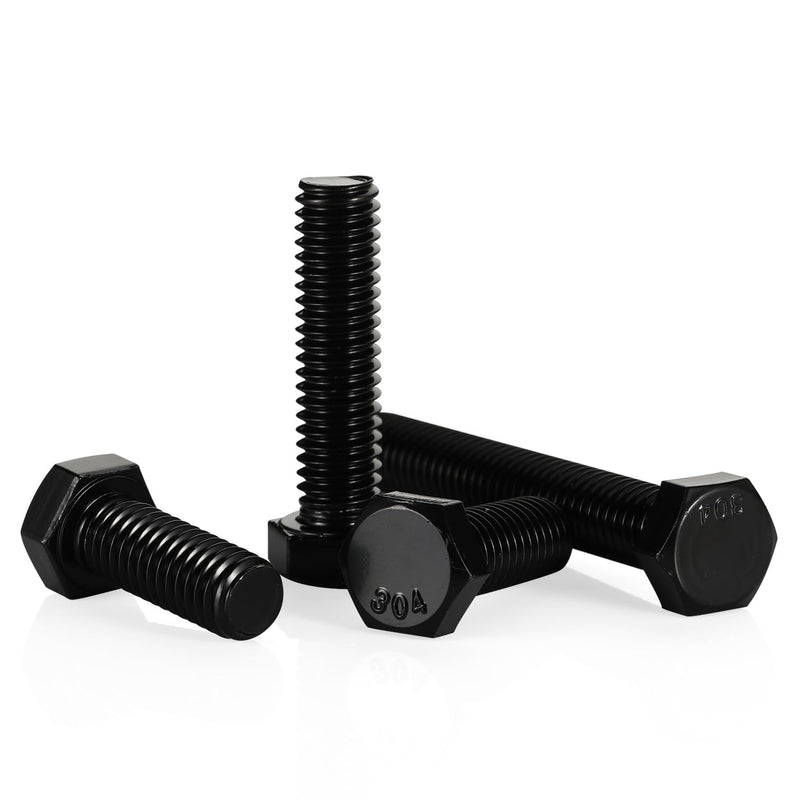 [Australia - AusPower] - 3/8-16 x 2" Hex Head Cap Screws Hexagon Bolts, Stainless Steel 18-8 Black Finish, UNC Coarse Thread Fully Threaded, 10 PCS 3/8-16 x 2" 