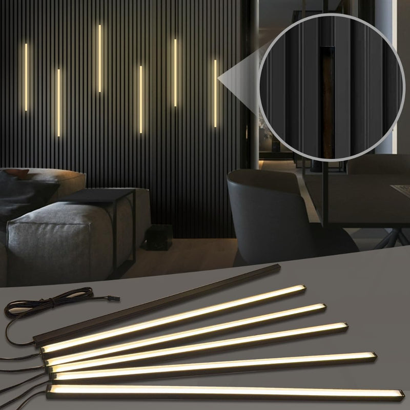 HAMRVL Black LED Recessed Lighting Kit - 6 PCS 16-Inch 3000k Dimmable Warm White LED Lights with Touch Switch, Wall Panel Light for Wood Slat Wall Panels, Headboards, Stairs, Under Cabinet, Home Decor 16-Inch/6 Pack Warm White 3000K