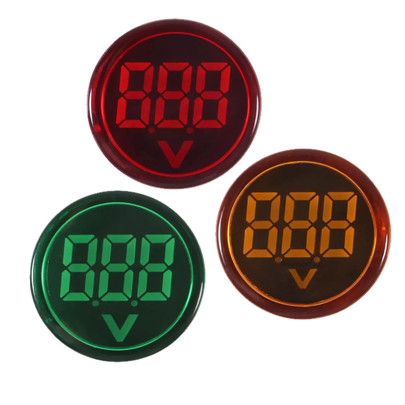 [Australia - AusPower] - 3pcs LED Voltage Meter Indicator AC 60-500V LED Voltmeter Signal Light Digital Display DC Voltage Meter Indicator Round Lamp Tester 3pcs 