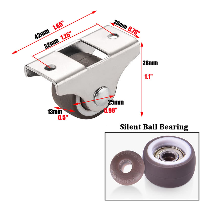 [Australia - AusPower] - Mini Fixed Caster Wheels 1 inch Silent Ball Bearing Small Casters Wheels, Metal Top TPE Rubber Low Profile Caster Wheels for Furniture Rolling Cabinet Trundle Bed Drawer with Screws 4 Pack 