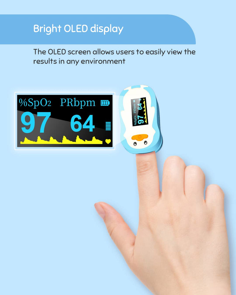 [Australia - AusPower] - Pulse Oximeter for Kids, Vibeat Fingertip Blood Oxygen Meter with Smart Reminder for Childrens, Infant, Toddlers, Oximeter Finger with Pulse, Heart Rate Monitor for Children, Batteries & Lanyard Included, FSA/HSA Eligible, Blue 