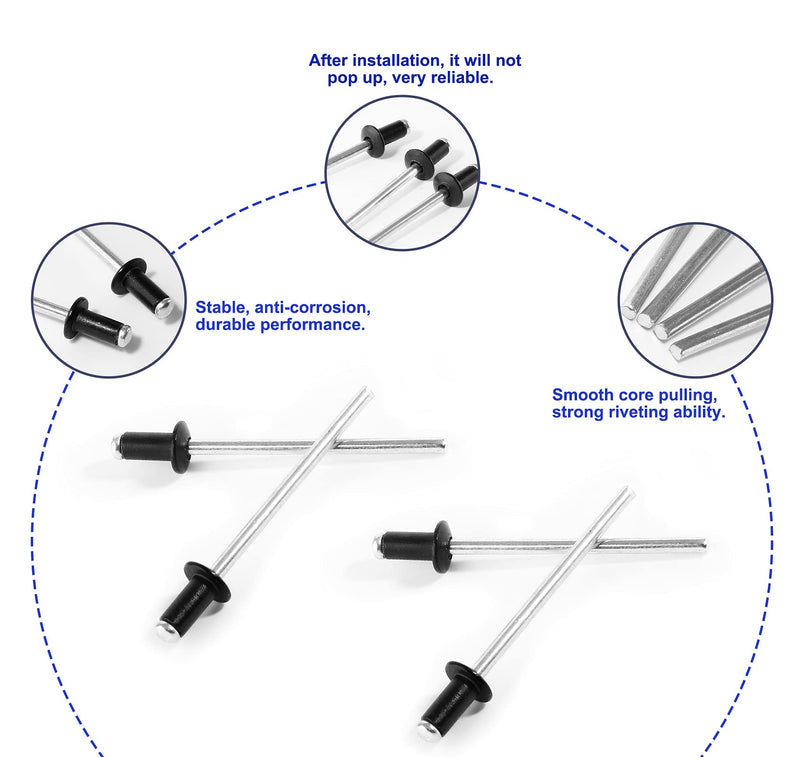 [Australia - AusPower] - 3/32" x 1/4" Aluminum Blind Rivets Assortment, Black Pop Rivets Metal Boat Rivet Tool Marine Rivets for Kayak - 100 Pcs 3/32" x 1/4" 