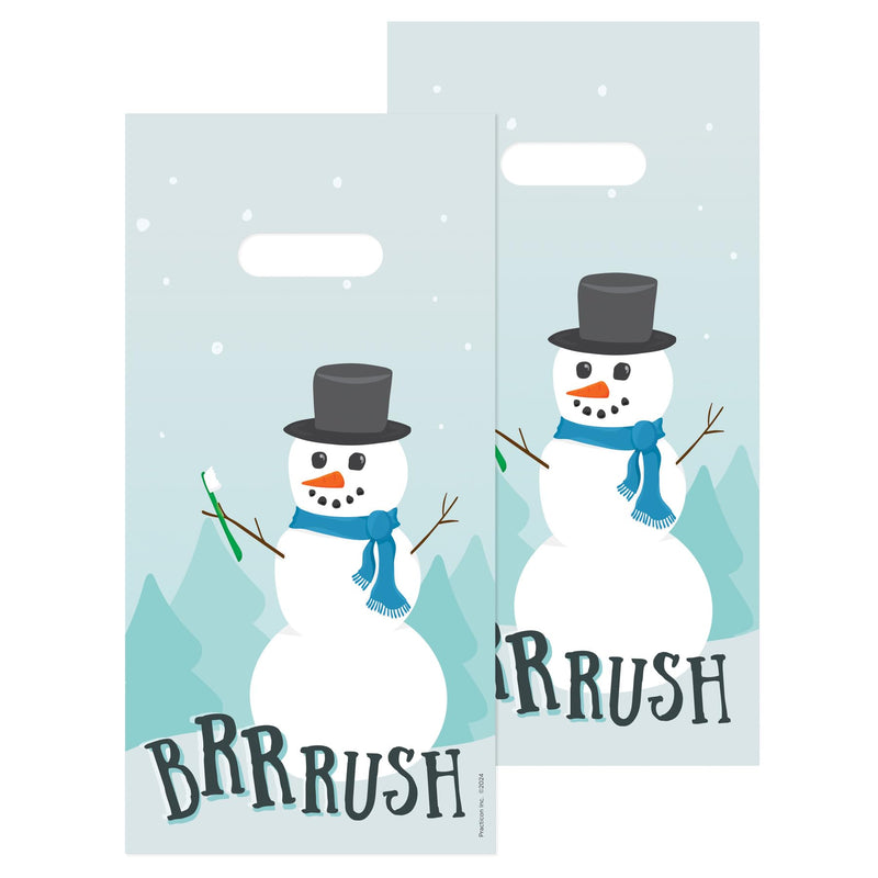 [Australia - AusPower] - Practicon Winter Brushing Snowman 6" x 12" Dental Giveaway Bag, Winter Holiday, Christmas Themed Bags, Dental Hygiene Patient Care Goodie Bag, Dentist Office Plastic Gift Bags, 100 Pack 