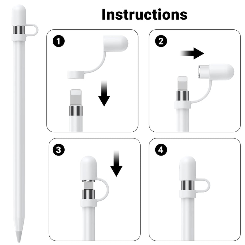 [Australia - AusPower] - Apple Pencil Cap 1st Generation Magnetic iPencil Replacement for Apple Pen Top Stylus Cover AntiFall Silicone Holder for iPad Pro 10.5" 12.9" 9.7" for iPad 10 9 8 7 6 Air 3 Mini 5th White 