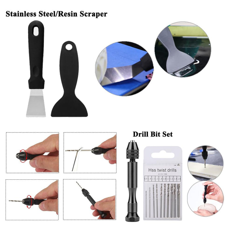 62PCS 3D Printer Tool Kit, 3D Post-Processing Accessories with Hand Drill, Deburring Tool, Cutter, Needle Files, Scrapers, Brushes, Tweezers, and Nozzle Cleaning Set for 3D Model Finishing Black bag 62pcs