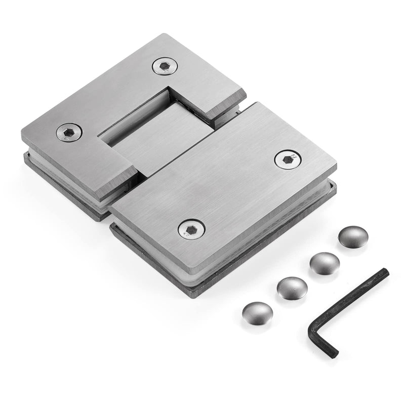 Ranbo 180 Degree Shower Glass Door Hinge, Brushed Nickel, 1 Pack | solid 5mm-thick 304 stainless steel, glass to glass mount, for 5/16"-1/2" (8mm-12mm) thick frameless doors 180-degree glass-to-glass