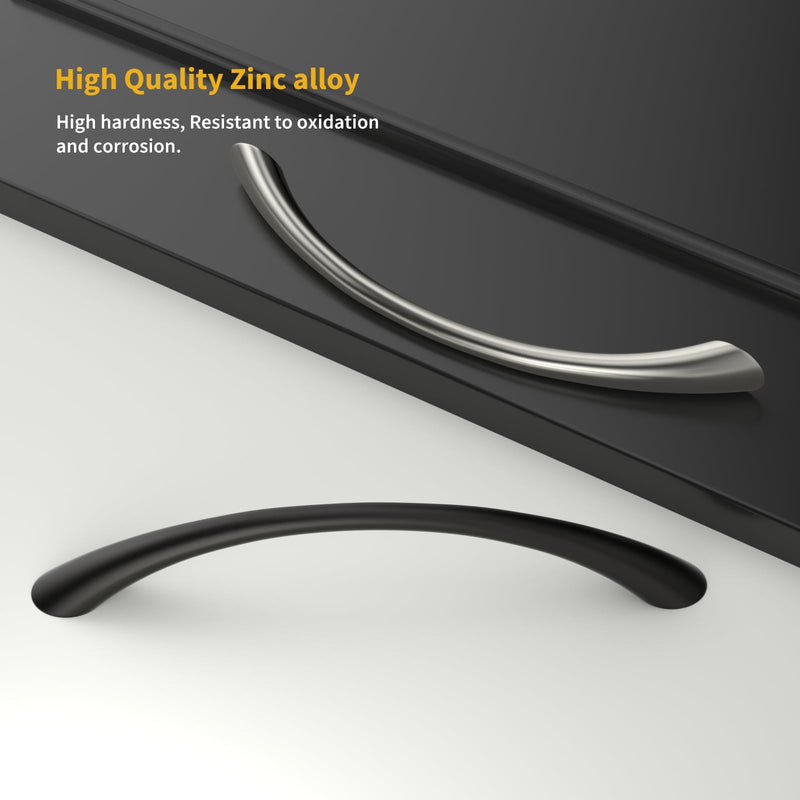 Goldenwarm Curved Cabinet Handles Solid Zinc Alloy Hardware for Dresser Brushed Nickel Drawer Pulls 5 Inch Hole Center, 10 Pack Brushed Satin Nickel