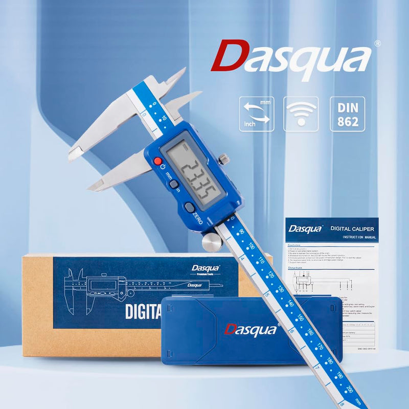 [Australia - AusPower] - Dasqua 8”/200mm Digital Caliper, Stainless Steel Precision Measuring Tool with Advanced Dual Chip, Large LCD, Resolution 0.0005”/0.01mm, Accuracy ±0.001”/0.02mm 