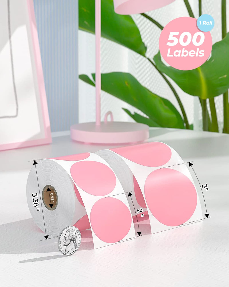 3 Inch Pink Circle Thermal Sticker Labels+Shipping Label Holder