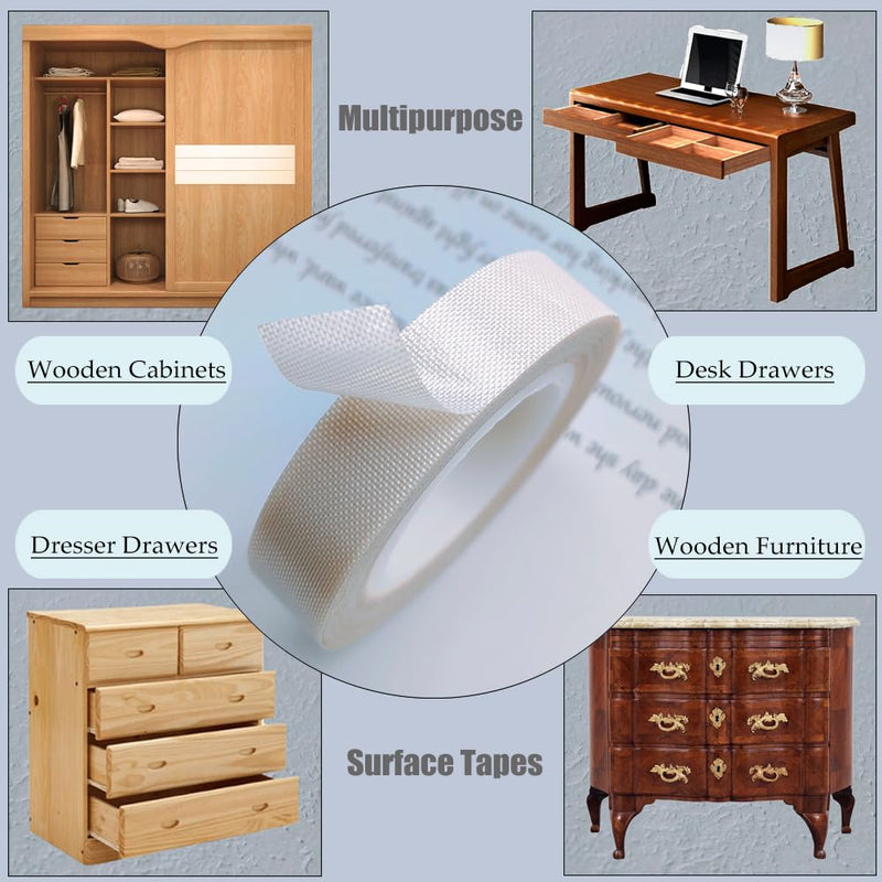 [Australia - AusPower] - 2 Rolls Low Friction Tape, Drawers Slide Tape 1/2 Inch x 33 Feet Desk Glide Tape, Dresser Squeak-Resistant Tape, Slippery Woven Tape for Wood Drawers, Cabinet, Curtain, Furniture, White White, 2 Rolls 