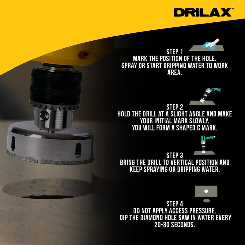 Drilax 3-1/8" Diamond Hole Saw for Tile, Porcelain, Ceramic, Glass, Marble & Granite | Precision Wet Drilling Core Bit | Perfect for Faucets, Pipes & Drain Holes | Professional Grade Tile Cutter 3-1/8 inch