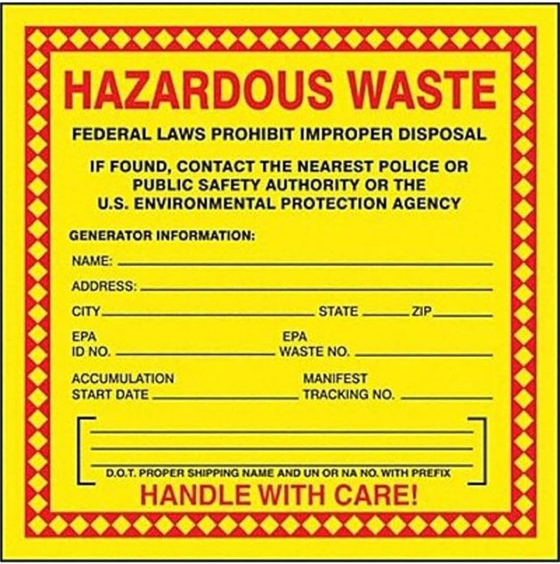 [Australia - AusPower] - Accuform MHZW20EVP Adhesive-Poly Vinyl Hazardous Waste Label, Hazardous Waste - Federal Laws PROHIBIT Improper Disposal...Handle with Care, 6" x 6" x 2.6 mil Thickness, Red/Black/Yellow (Pack of 25) 25 Pack 