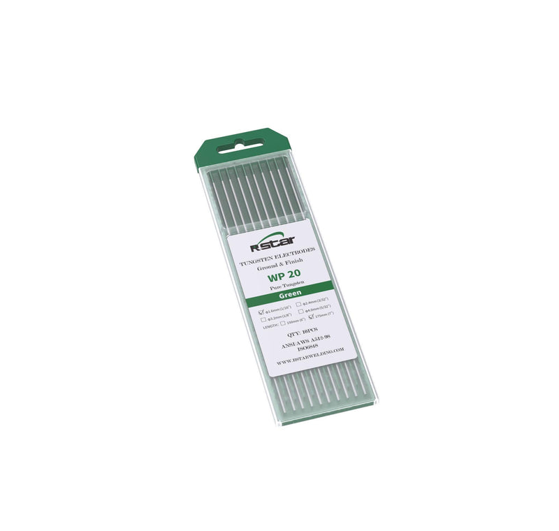 Rstar TIG Welding Tungsten Electrodes Pure Tungsten 1/16” x 7” (Green, WP) 10-Pack 1/16” x 7”