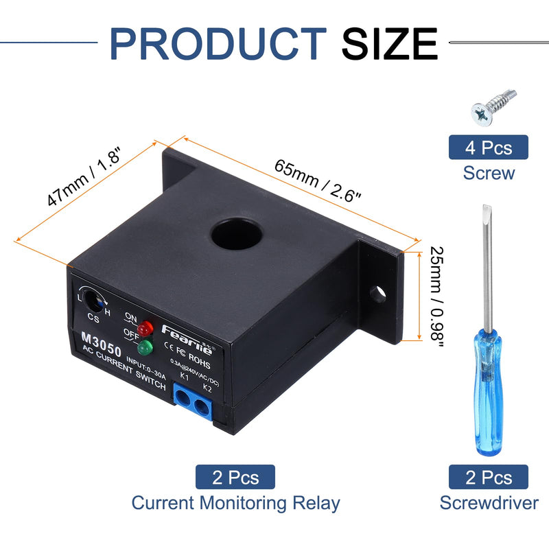 MECCANIXITY 2pcs Miniature Current Switch 0-30A Normally Open AC Current Sensing Switch Sensor Monitoring Relay, M3050 2