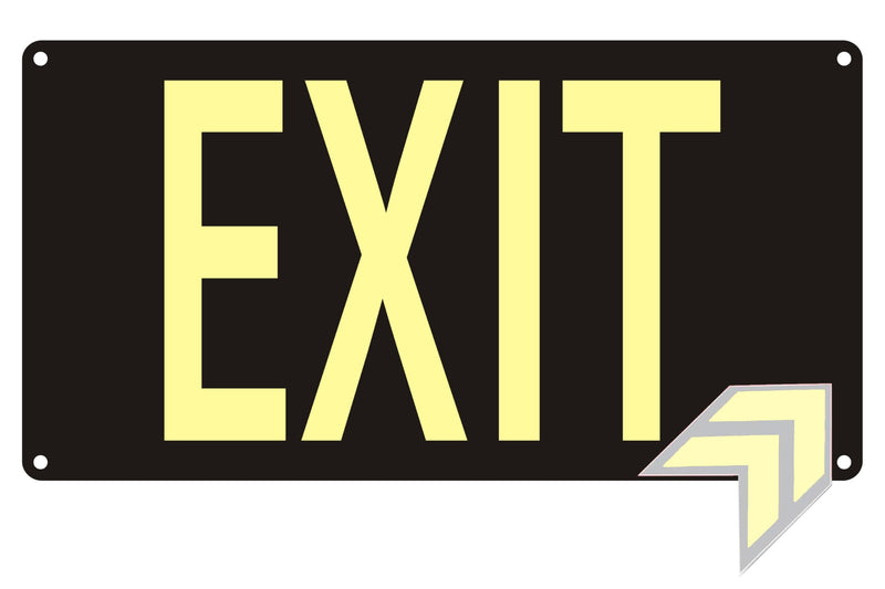 Photoluminescent Exit Sign Black - Aluminum -14 x 7.5 x 0.04 Sign,With Removable Directional Arrows, With Strong Self Adhesive Tape. Style 1 -Photoluminescent Exit Sign Black 1 Pack