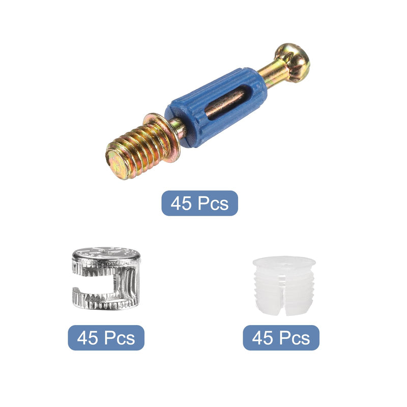 [Australia - AusPower] - uxcell 45 Sets Cam Locks for Furniture, 35mm Cam Lock Nut and Screw, 3 in 1 Furniture Connecting Fasteners with Dowel Eccentric Wheels Pre-Inserted Nuts for Cabinet Bookcase, Blue 