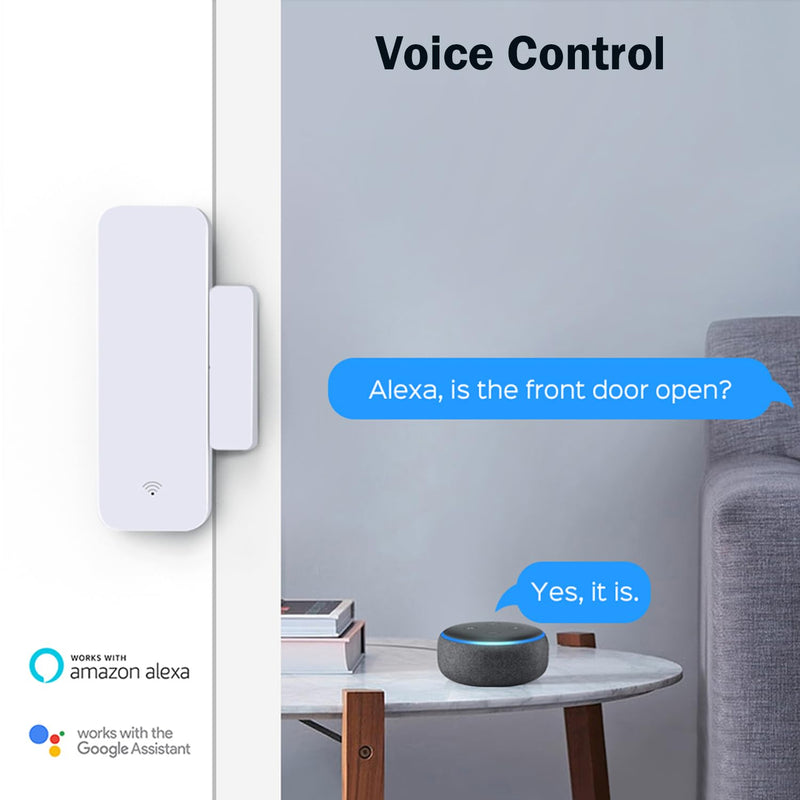 WiFi Door Sensor Window Detector: Smart Window Contact Sensor, Wireless Magnetic Door Open Detector with Free Notification Alerts, Compatible with Alexa Google Assistant (4-Pack) 4-Pack