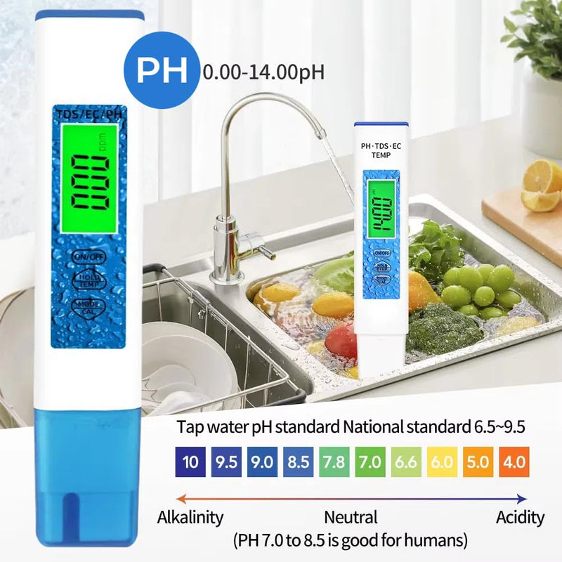[Australia - AusPower] - 4 in 1 pH Meter for Water PH/TDS/EC/Temp Multi-Function Water Quality Tester High Precision Digital pH Meter for Hydroponics, Pool and Aquarium 