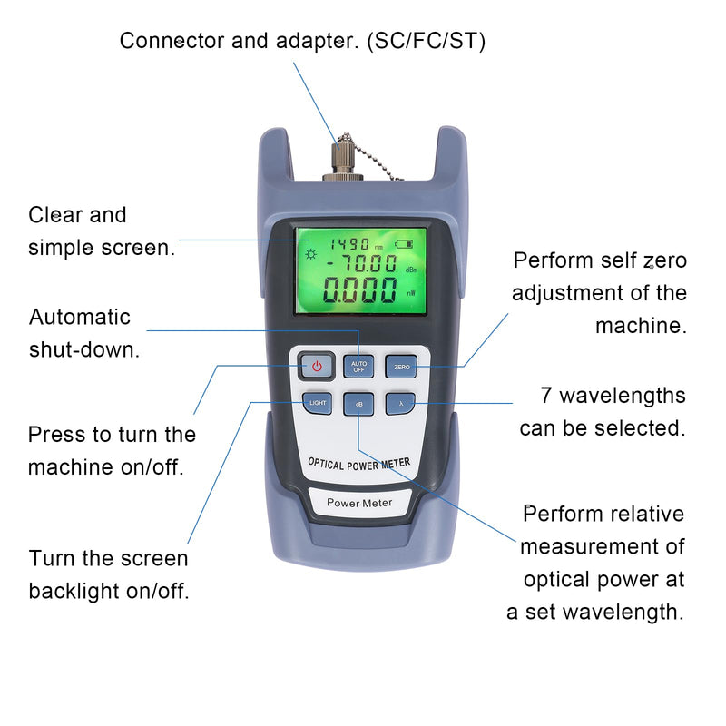 [Australia - AusPower] - Fiber Optic Tools Cable Tester FC SC Power Meter & 2.5mm 30mV Visual Fault Locator with Sc, Fc Connector and Shoulder Toolkit Green 