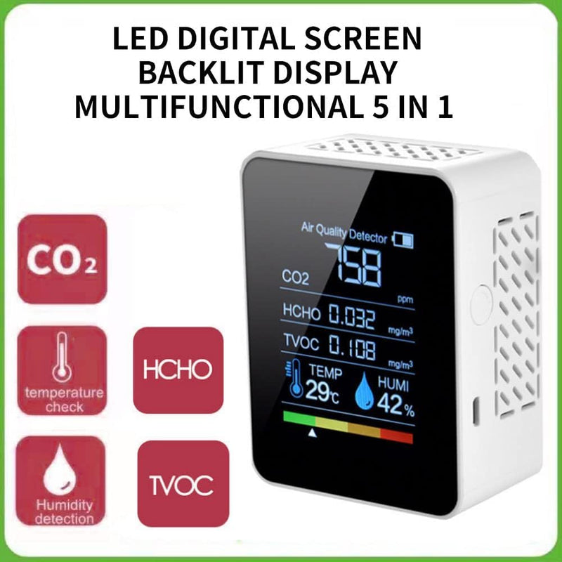 [Australia - AusPower] - Nimomo CO2 Meter, 5 in 1 Air Quality Meter Indoor Co2 Detector Formaldehyde Meter Thermometer Hygrometer with Alarm, Air Quality Monitor TVOC/HCHO/CO2 Monitor for Home, Office, Car 