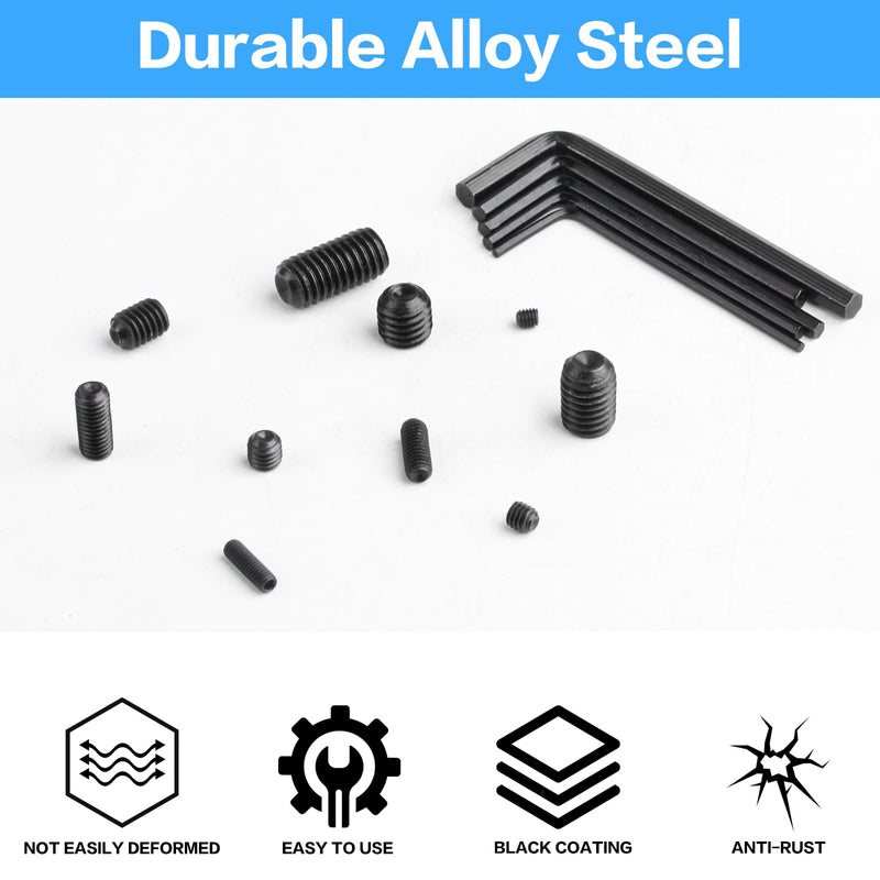 [Australia - AusPower] - 450 Pcs Set Screw Assortment Kit, Allen Head Hex Socket Grub Head Screw Set, Black Hex Drive Cup-Point Grub Screws Set with Internal Hex Drive, with Hex Wrenches, M3/M4/M5/M6/M8 