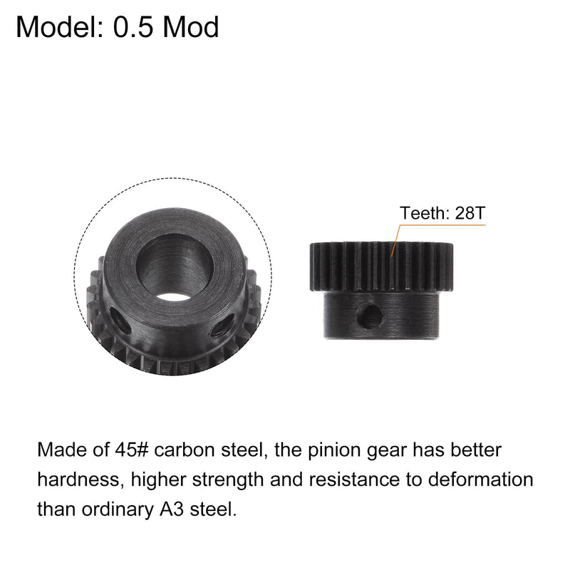 [Australia - AusPower] - uxcell Pinion Gear Set, 45# Carbon Steel Motor Rack Spur Gear with Step Black, 0.5 Mod 28T 6mm Bore 15mm Outer Dia, M3 Set Screws Included 