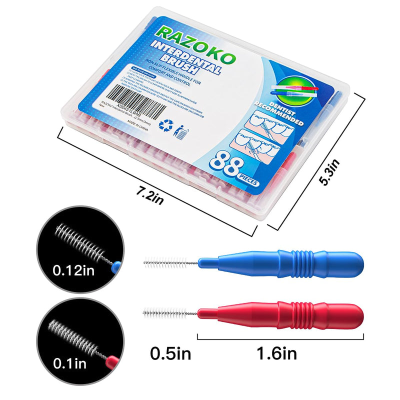 [Australia - AusPower] - RAZOKO Interdental Brush, Flossing Head,Easy Use Tooth Cleaning Tool (88 Count)(2.5mm/3mm) 1Pack(2.5mm/3mm)-72pcs 
