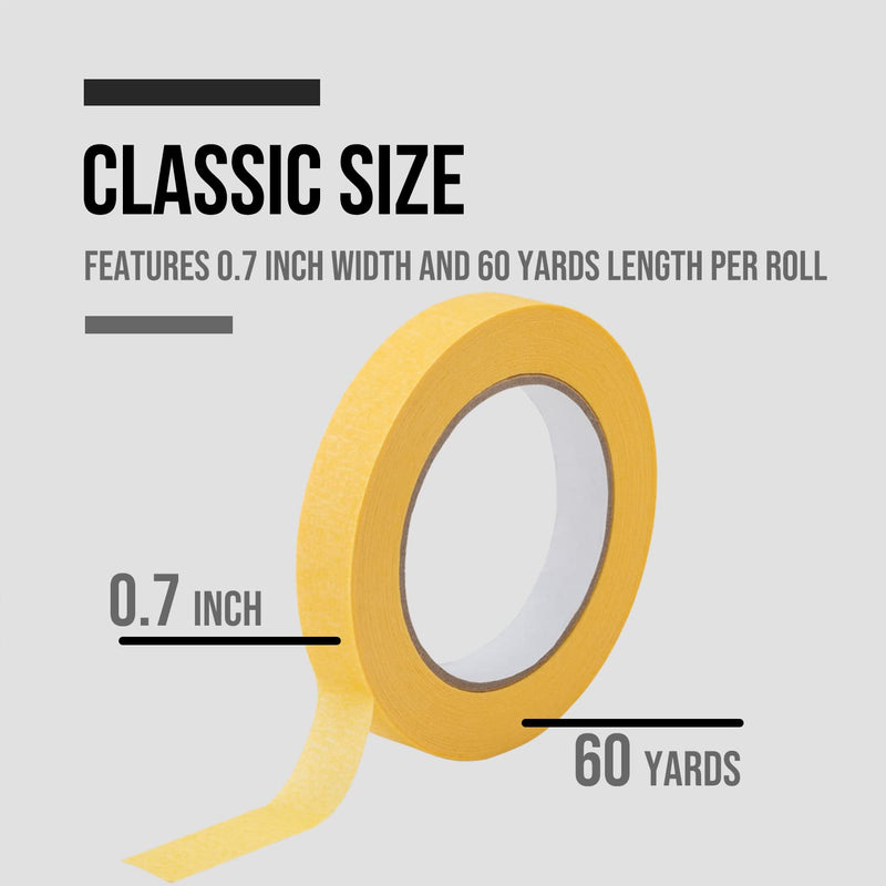 Lichamp 18mm x 55m Yellow Automotive Masking Tape for Painting, Auto Body Masking Tape for Car Detailing, Yellow Painters Tapes 0.7 inch x 60 Yards x 2 Rolls